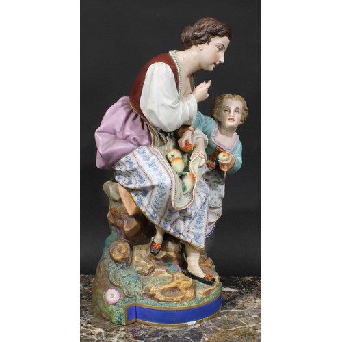 267 - A pair of large Continental polychrome bisque figures, parents and children, 45cm high, c.1890