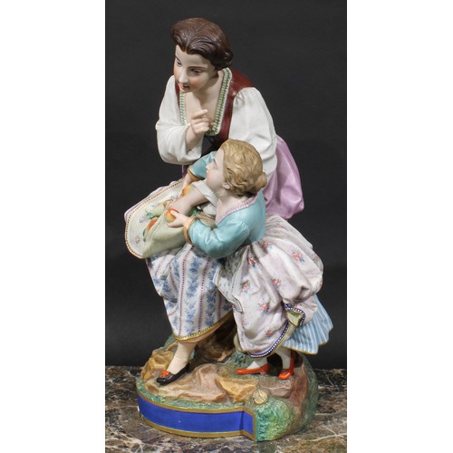 267 - A pair of large Continental polychrome bisque figures, parents and children, 45cm high, c.1890