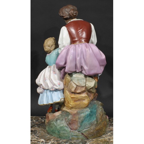 267 - A pair of large Continental polychrome bisque figures, parents and children, 45cm high, c.1890