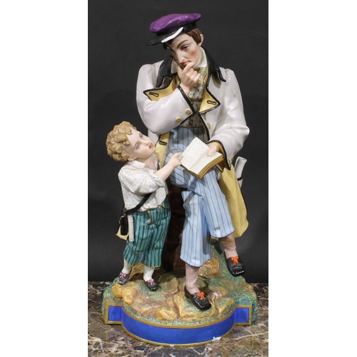 267 - A pair of large Continental polychrome bisque figures, parents and children, 45cm high, c.1890