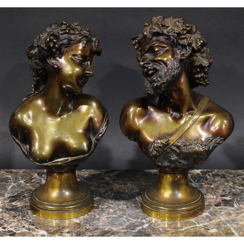 2134 - V Codina (19th century), a pair of brown patinated bronze busts, Bacchus and a Maenad, signed in the... 