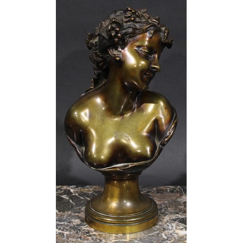 2134 - V Codina (19th century), a pair of brown patinated bronze busts, Bacchus and a Maenad, signed in the... 