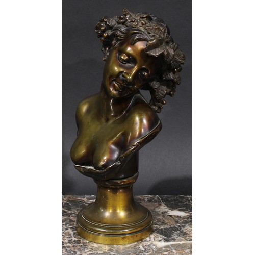 2134 - V Codina (19th century), a pair of brown patinated bronze busts, Bacchus and a Maenad, signed in the... 