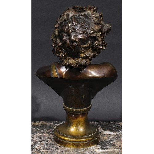 2134 - V Codina (19th century), a pair of brown patinated bronze busts, Bacchus and a Maenad, signed in the... 