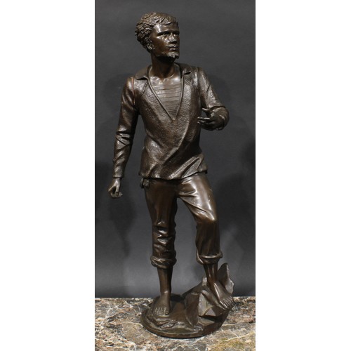 1644 - G. Gueyton, after, a brown patinated bronze figure, French Sailor, 65cm high