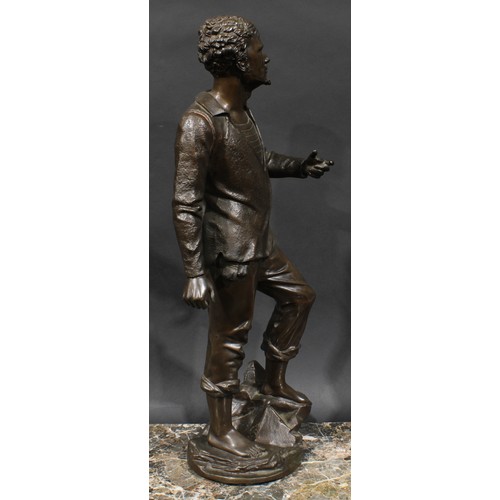 1644 - G. Gueyton, after, a brown patinated bronze figure, French Sailor, 65cm high