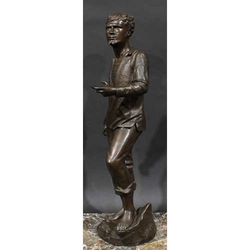 1644 - G. Gueyton, after, a brown patinated bronze figure, French Sailor, 65cm high