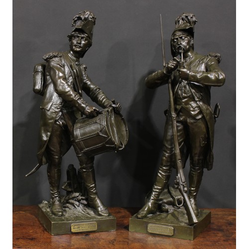 1508 - Étienne Henri Dumaige, French, (1830-1888), a pair of patinated bronzes, Napoleonic soldiers, Avant ... 