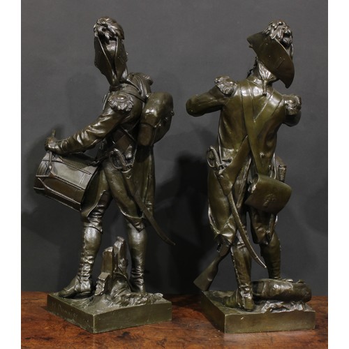 1508 - Étienne Henri Dumaige, French, (1830-1888), a pair of patinated bronzes, Napoleonic soldiers, Avant ... 