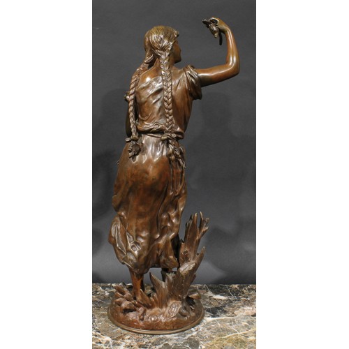 1645 - Hippolyte François Moreau, French (1832 - 1927), a brown patinated bronze, Feeding the Birds, signed... 