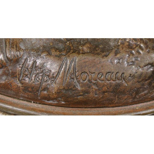 1645 - Hippolyte François Moreau, French (1832 - 1927), a brown patinated bronze, Feeding the Birds, signed... 