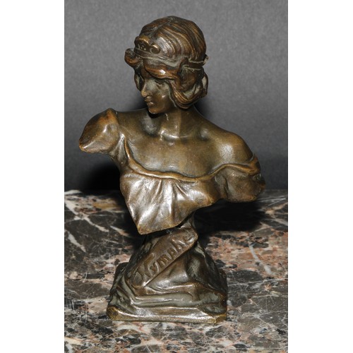 1510 - French School (early 20th century), a brown patinated bronze bust, of an Art Nouveau beauty, Nymphe,... 