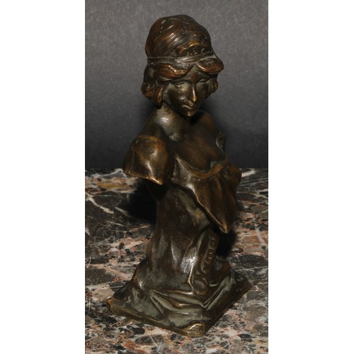 1510 - French School (early 20th century), a brown patinated bronze bust, of an Art Nouveau beauty, Nymphe,... 