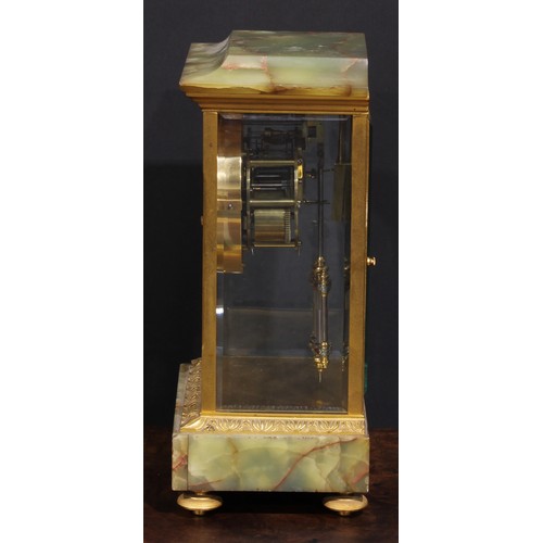 1315 - A French gilt metal, onyx and champleve enamel mantel clock,  9cm dial inscribed with Arabic numeral... 