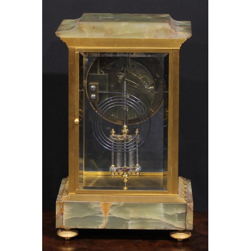 1315 - A French gilt metal, onyx and champleve enamel mantel clock,  9cm dial inscribed with Arabic numeral... 