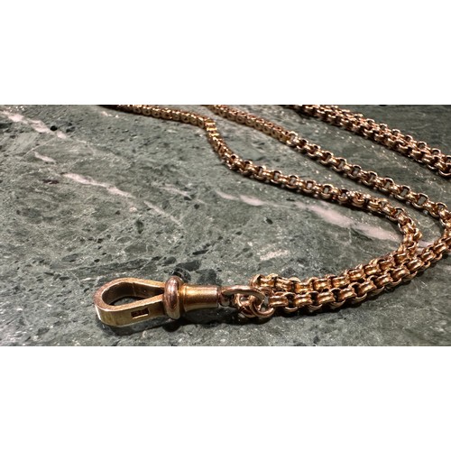 918 - A Victorian 9ct gold fancy link guard/muff chain, approx. 160cm long, 31.1g