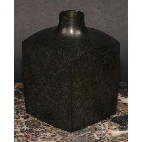 470 - Watanabe Tadashi (Japan 1923-2009) - a rectangular shouldered bronze vase, of slightly tapering form... 