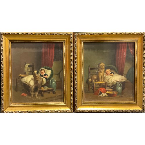 1008 - Continental School (19th century) 
a pair, Nanny-Dog and Child
oil on canvas, 19cm x 16cm