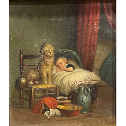 1008 - Continental School (19th century) 
a pair, Nanny-Dog and Child
oil on canvas, 19cm x 16cm