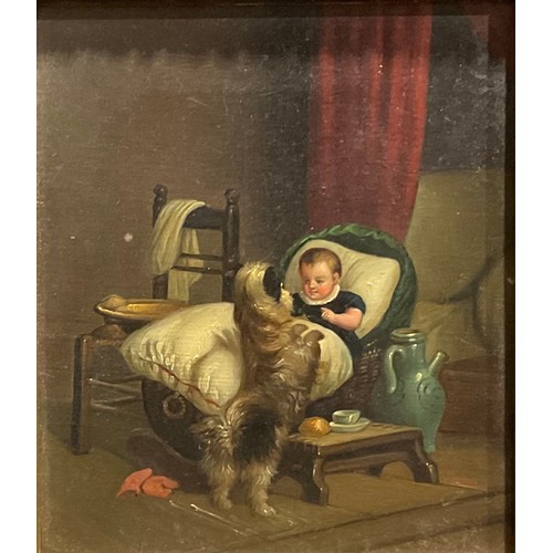 1008 - Continental School (19th century) 
a pair, Nanny-Dog and Child
oil on canvas, 19cm x 16cm