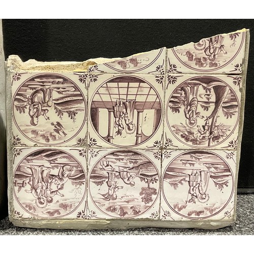 93 - A collection of 18th century Delft tiles, Biblical, landscape and flora