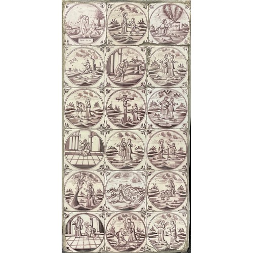 93 - A collection of 18th century Delft tiles, Biblical, landscape and flora