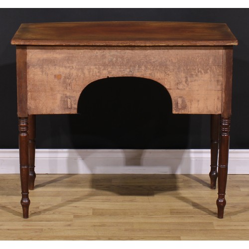 1546 - A Post-Regency mahogany bowfront side table, slightly oversailing top above three cockbeaded drawers... 