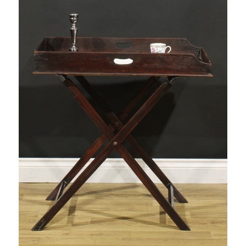 1243 - A 19th century mahogany butler’s serving tray on stand, 76cm high, 73.5cm wide, 46cm deep