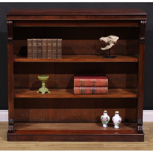 1479 - A Victorian mahogany open bookcase, rectangular top with moulded edge above two shelves, flanked by ... 