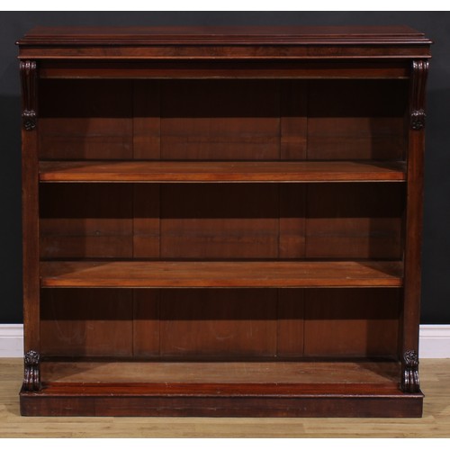 1479 - A Victorian mahogany open bookcase, rectangular top with moulded edge above two shelves, flanked by ... 