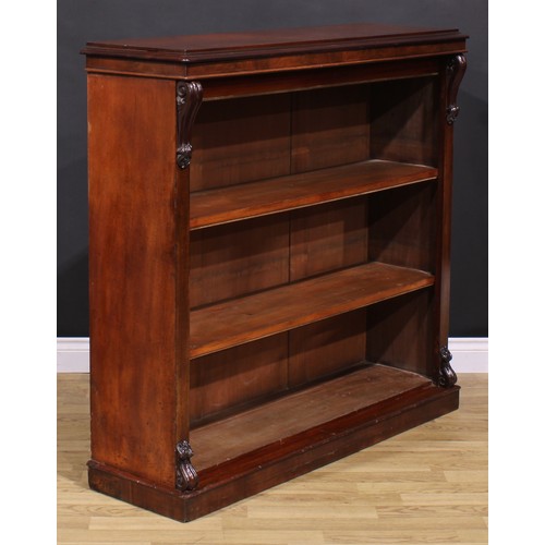 1479 - A Victorian mahogany open bookcase, rectangular top with moulded edge above two shelves, flanked by ... 