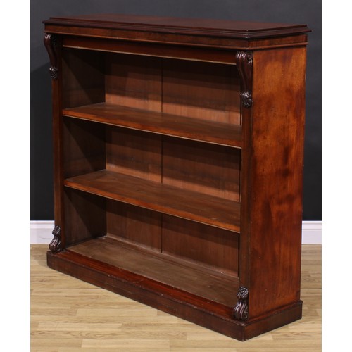 1479 - A Victorian mahogany open bookcase, rectangular top with moulded edge above two shelves, flanked by ... 