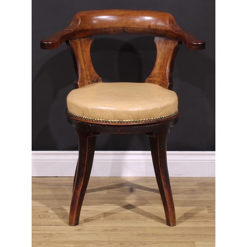 1482 - A Victorian mahogany swivel desk chair, stuffed-over seat, inverse-cabriole legs, 80.5cm high, 66cm ... 