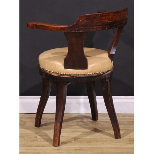 1482 - A Victorian mahogany swivel desk chair, stuffed-over seat, inverse-cabriole legs, 80.5cm high, 66cm ... 