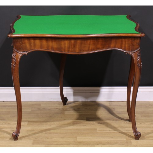 2170 - A pair of George III mahogany serpentine card tables, in the French Hepplewhite manner, each with a ... 