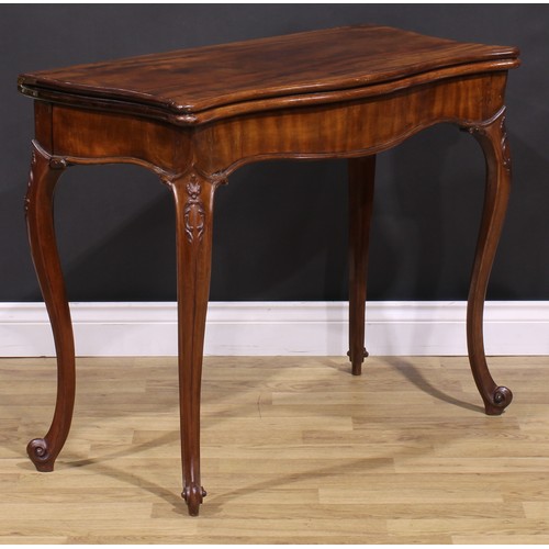 2170 - A pair of George III mahogany serpentine card tables, in the French Hepplewhite manner, each with a ... 