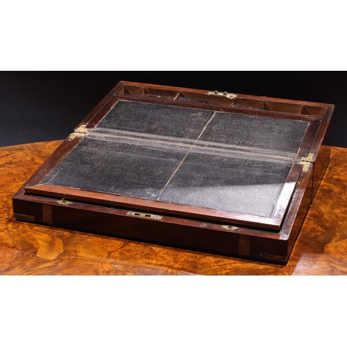 1266 - A 19th century brass mounted rosewood writing box, the interior typically fitted and incorporating a... 