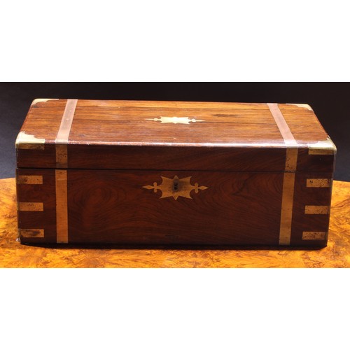 1266 - A 19th century brass mounted rosewood writing box, the interior typically fitted and incorporating a... 