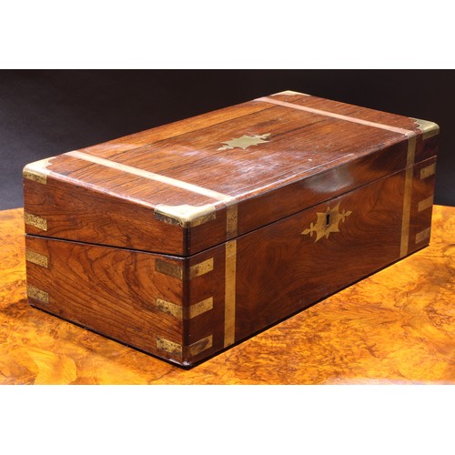 1266 - A 19th century brass mounted rosewood writing box, the interior typically fitted and incorporating a... 