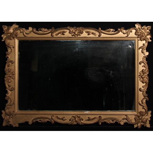 2108 - A Rococo Revival giltwood and gesso chimney glass, rectangular mirror plate, the frame applied with ... 