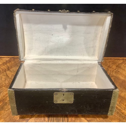 1265 - A 19th century brass mounted leather-clad document box or trunk, of table-top proportions, hinged co... 