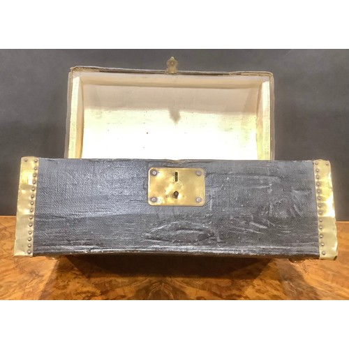 1265 - A 19th century brass mounted leather-clad document box or trunk, of table-top proportions, hinged co... 