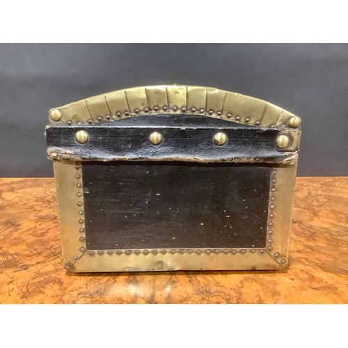 1265 - A 19th century brass mounted leather-clad document box or trunk, of table-top proportions, hinged co... 