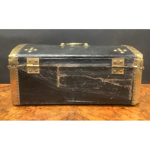 1265 - A 19th century brass mounted leather-clad document box or trunk, of table-top proportions, hinged co... 