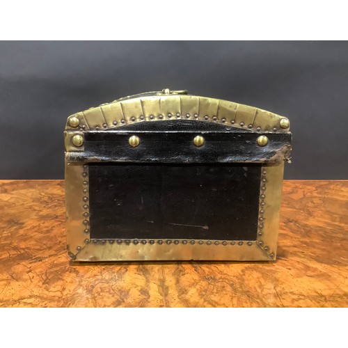 1265 - A 19th century brass mounted leather-clad document box or trunk, of table-top proportions, hinged co... 