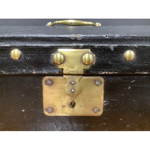 1265 - A 19th century brass mounted leather-clad document box or trunk, of table-top proportions, hinged co... 