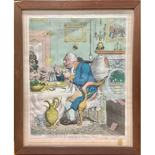 2168 - James Gillray, after, Hannah Humphrey, (pub), a caricature, Temperance Enjoying a Frugal Meal, 37cm ... 