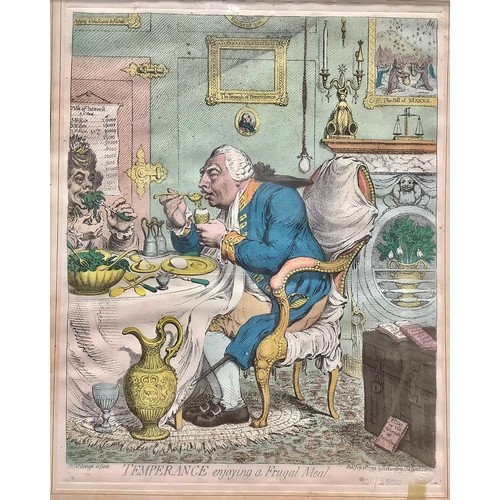 2168 - James Gillray, after, Hannah Humphrey, (pub), a caricature, Temperance Enjoying a Frugal Meal, 37cm ... 