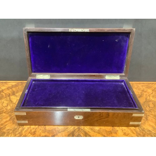 1491 - A Victorian rosewood rectangular connoisseur's box, plated campaign type mounts, hinged cover enclos... 