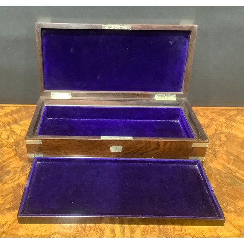 1491 - A Victorian rosewood rectangular connoisseur's box, plated campaign type mounts, hinged cover enclos... 